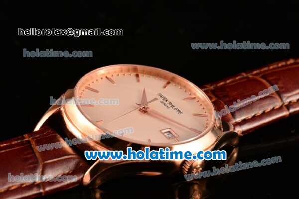 Patek Philippe Calatrava Swiss ETA 2824 Automatic Rose Gold Case with Champagne Dial and Stick Markers - Click Image to Close